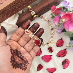 Vriksham Designer Floral With Pear AD Stone Neckpiece-Red-G20409