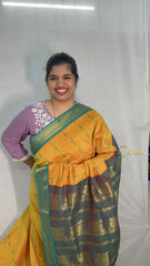 Vriksham Yellow & Pine Green Border With Butta Design Kalyani Cotton Saree-VS4957