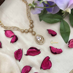Vriksham Classic Crystal Shine Tear Drop Style AD Stone Neckpiece-White-G20404