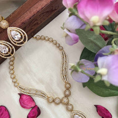 Vriksham Classic Crystal Shine Tear Drop Style AD Stone Neckpiece-White-G20404