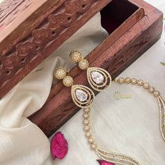 Vriksham Classic Crystal Shine Tear Drop Style AD Stone Neckpiece-White-G20404