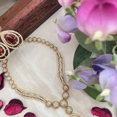 Vriksham Classic Crystal Shine Tear Drop Style AD Stone Neckpiece-Red-G20405