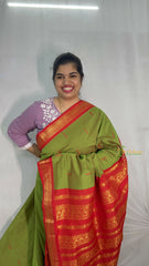 Vriksham Green & Red Border With Butta Design Kalyani Cotton Saree-VS4954