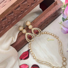 Vriksham Classic Crystal Shine Tear Drop Style AD Stone Neckpiece-Red-G20405