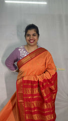 Vriksham  Orange & Red Border With Butta Design Kalyani Cotton Saree-VS4953