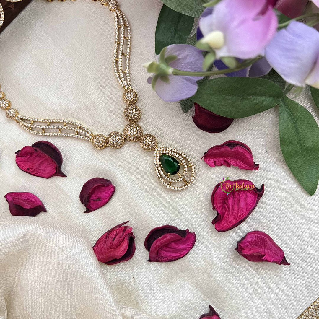 Vriksham Classic Crystal Shine Tear Drop Style AD Stone Neckpiece-Green-G20406