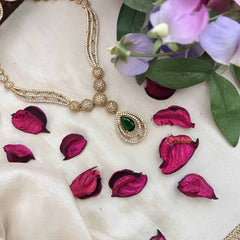 Vriksham Classic Crystal Shine Tear Drop Style AD Stone Neckpiece-Green-G20406