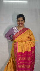 Vriksham Golden Yellow  & Pink Border With Butta Design Kalyani Cotton Saree-VS4972