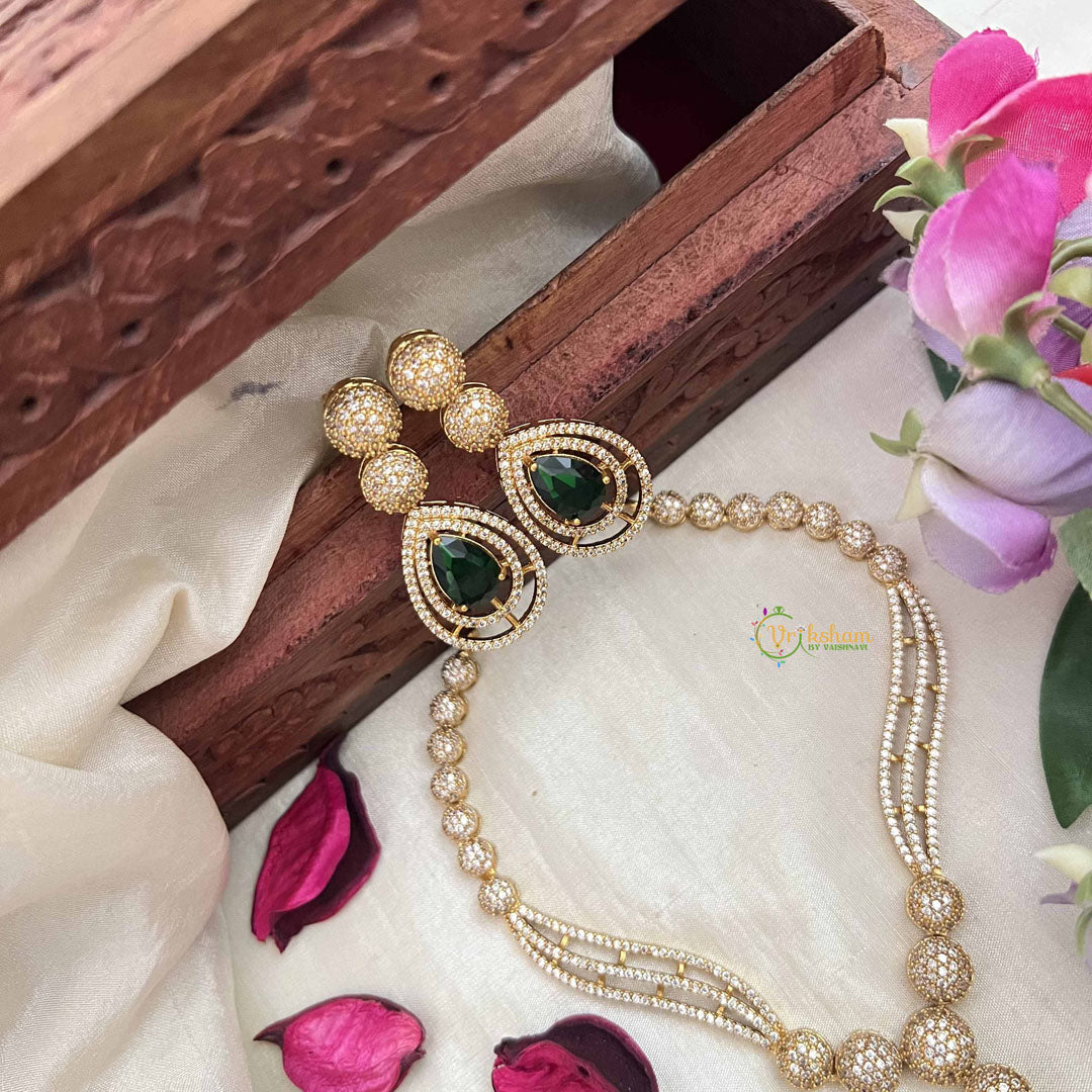 Vriksham Classic Crystal Shine Tear Drop Style AD Stone Neckpiece-Green-G20406