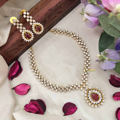 Vriksham Premiums AD Stone Pear Design Neckpiece-Red-G20387