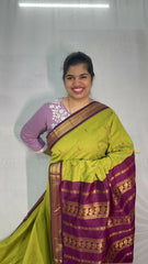 Vriksham Yellow Green & Purple Border With Butta Design Kalyani Cotton Saree-VS4965