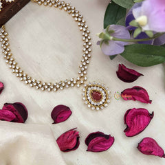 Vriksham Premiums AD Stone Pear Design Neckpiece-Red-G20387