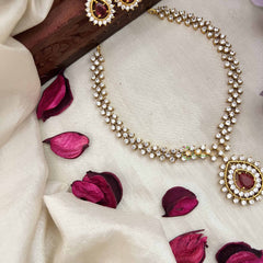 Vriksham Premiums AD Stone Pear Design Neckpiece-Red-G20387