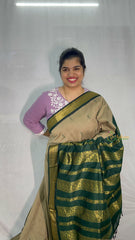 Vriksham Window Grey  & Green Border With Butta Design Kalyani Cotton Saree-VS4970