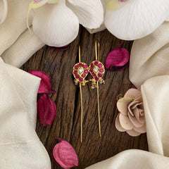Vriksham Maanga Bugadi Style Earrings-Red White-Pearls-G16676