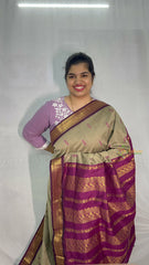 Vriksham Grey & Purple Border With Golden Butta Design Kalyani Cotton Saree-VS4968