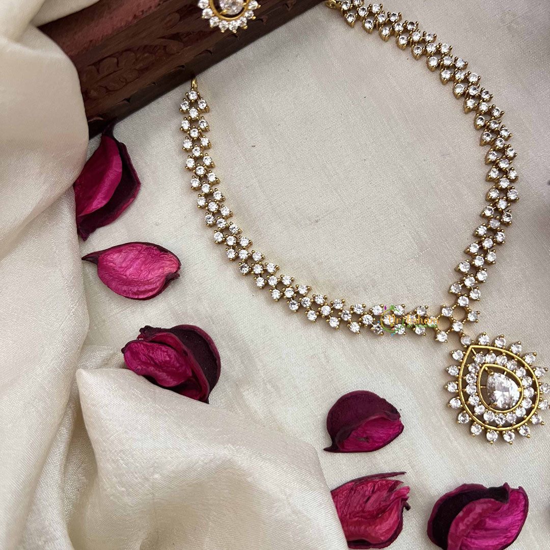 Vriksham Premiums AD Stone Pear Design Neckpiece-White-G20389
