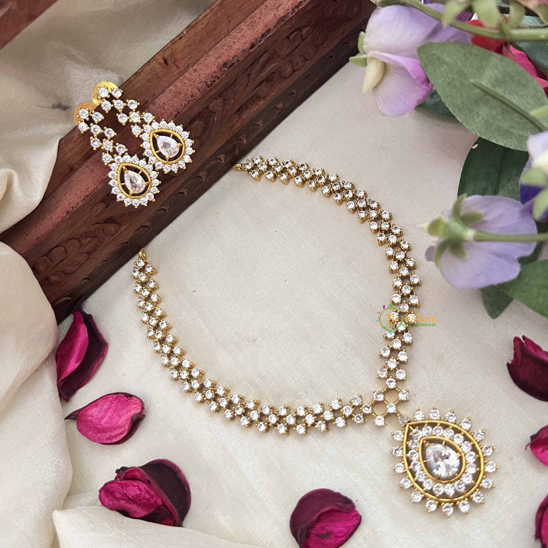 Vriksham Premiums AD Stone Pear Design Neckpiece-White-G20389