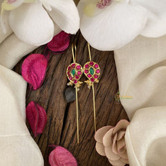 Vriksham Maanga Bugadi Style Earrings-Red Green-Pearls-G16677