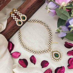 Vriksham Premiums AD Stone Pear Design Neckpiece-Green-G20388