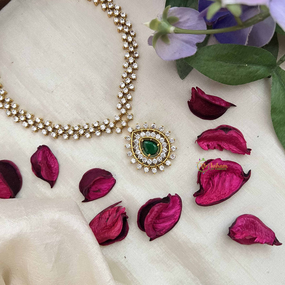 Vriksham Premiums AD Stone Pear Design Neckpiece-Green-G20388