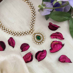 Vriksham Premiums AD Stone Pear Design Neckpiece-Green-G20388