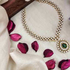 Vriksham Premiums AD Stone Pear Design Neckpiece-Green-G20388