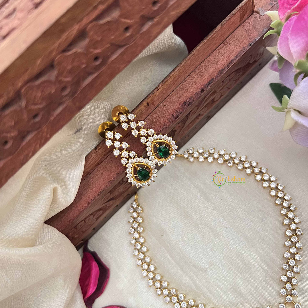 Vriksham Premiums AD Stone Pear Design Neckpiece-Green-G20388