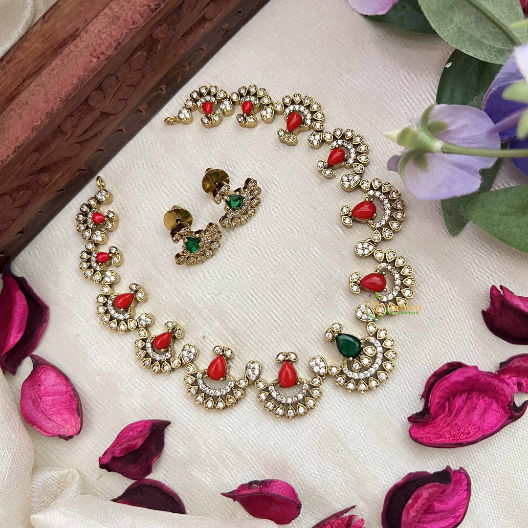Vriksham Royal Ethnic Charm AD Stone Neckpiece-Coral-G20410
