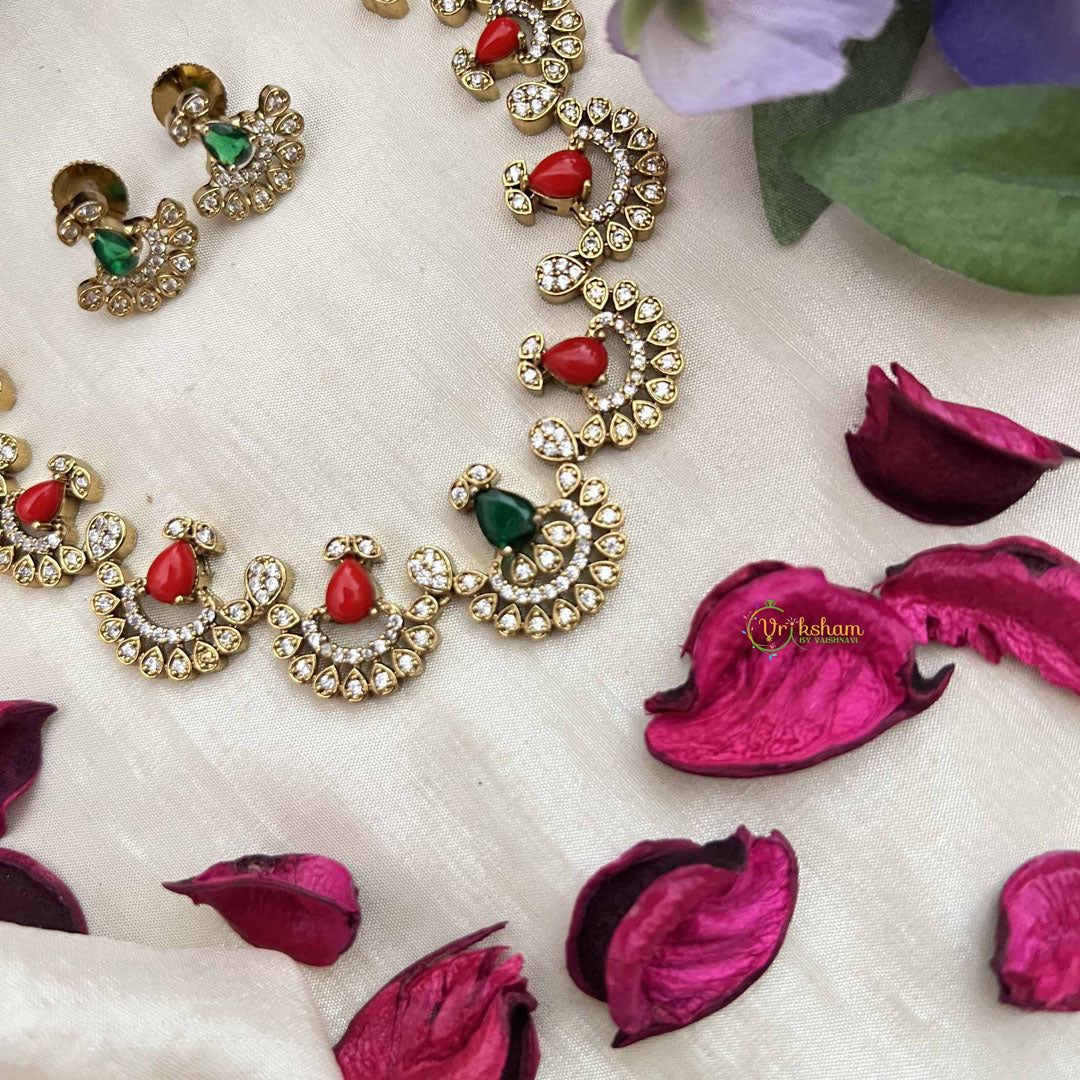 Vriksham Royal Ethnic Charm AD Stone Neckpiece-Coral-G20410