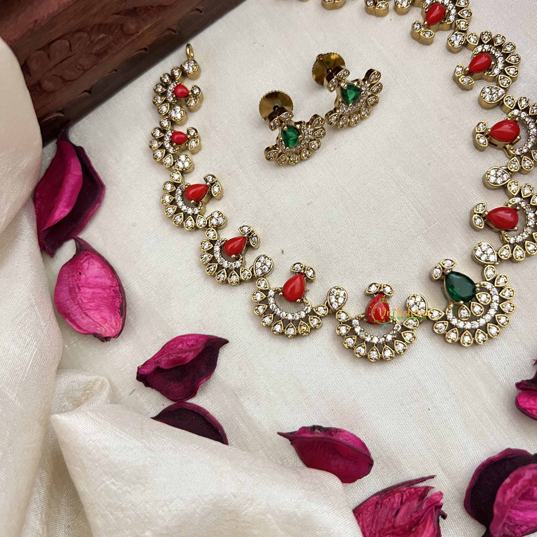 Vriksham Royal Ethnic Charm AD Stone Neckpiece-Coral-G20410