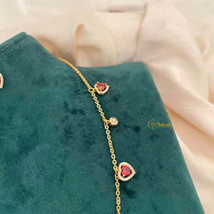 Vriksham Ruby Red Heart Dangle Necklace Set With Matching Studs Pendant Chain-G21812