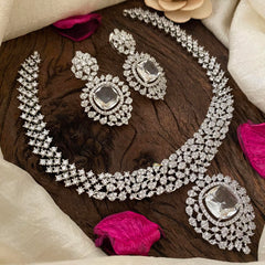 Elegant American Diamond Short Neckpiece -White-G12613