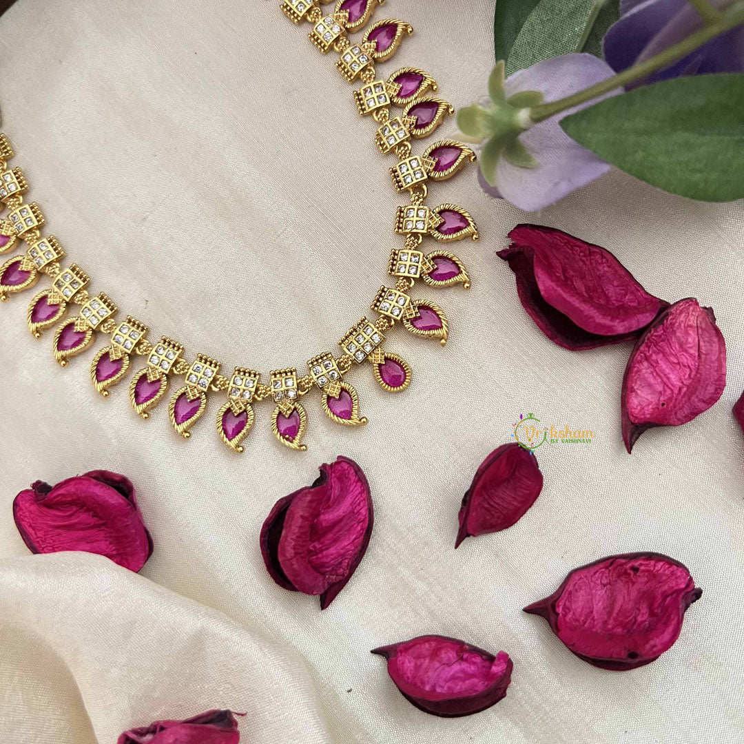 Vriksham Antique Red Ruby Manga Paisleys & AD Stone Square Charm Neckpiece-G20415