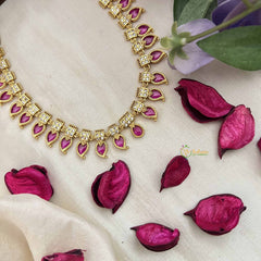 Vriksham Antique Red Ruby Manga Paisleys & AD Stone Square Charm Neckpiece-G20415