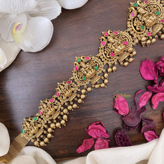 Vriksham Lakshmi With Dual Peacock Bridal Hip Chain-Gold Bead-Red Green-G17616