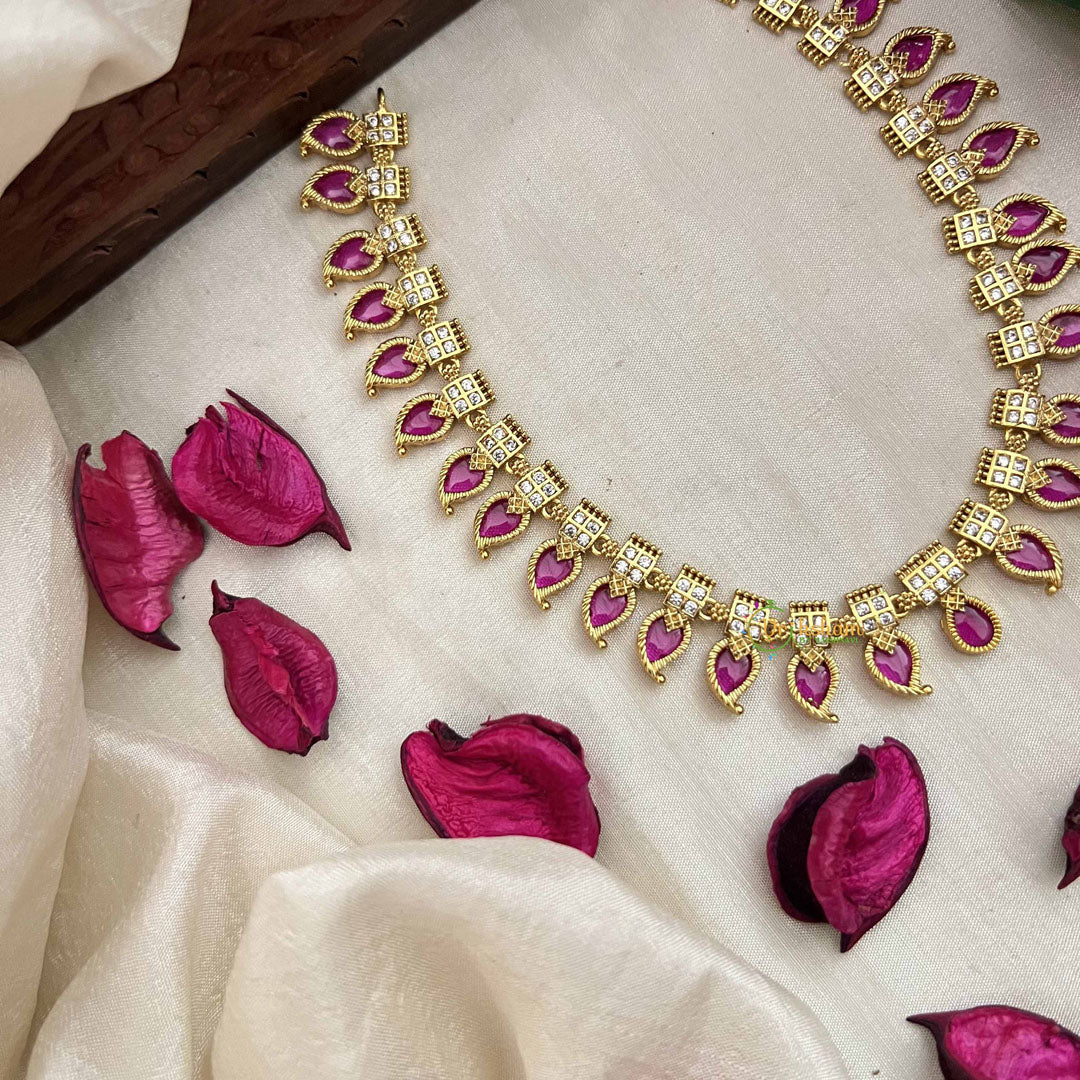 Vriksham Antique Red Ruby Manga Paisleys & AD Stone Square Charm Neckpiece-G20415