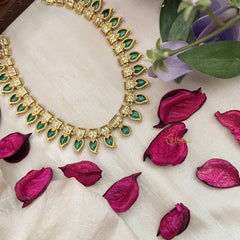 Vriksham Antique Green Emerald Manga Paisleys & AD Stone Square Charm Neckpiece-G20413