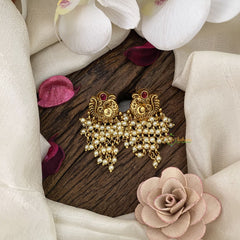 Vriksham Peacock Cluster Pearl Earring-Red-G16663