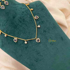 Vriksham Classic Heart Dangle Necklace Set With Matching Studs Pendant Chain-Purple-G21814