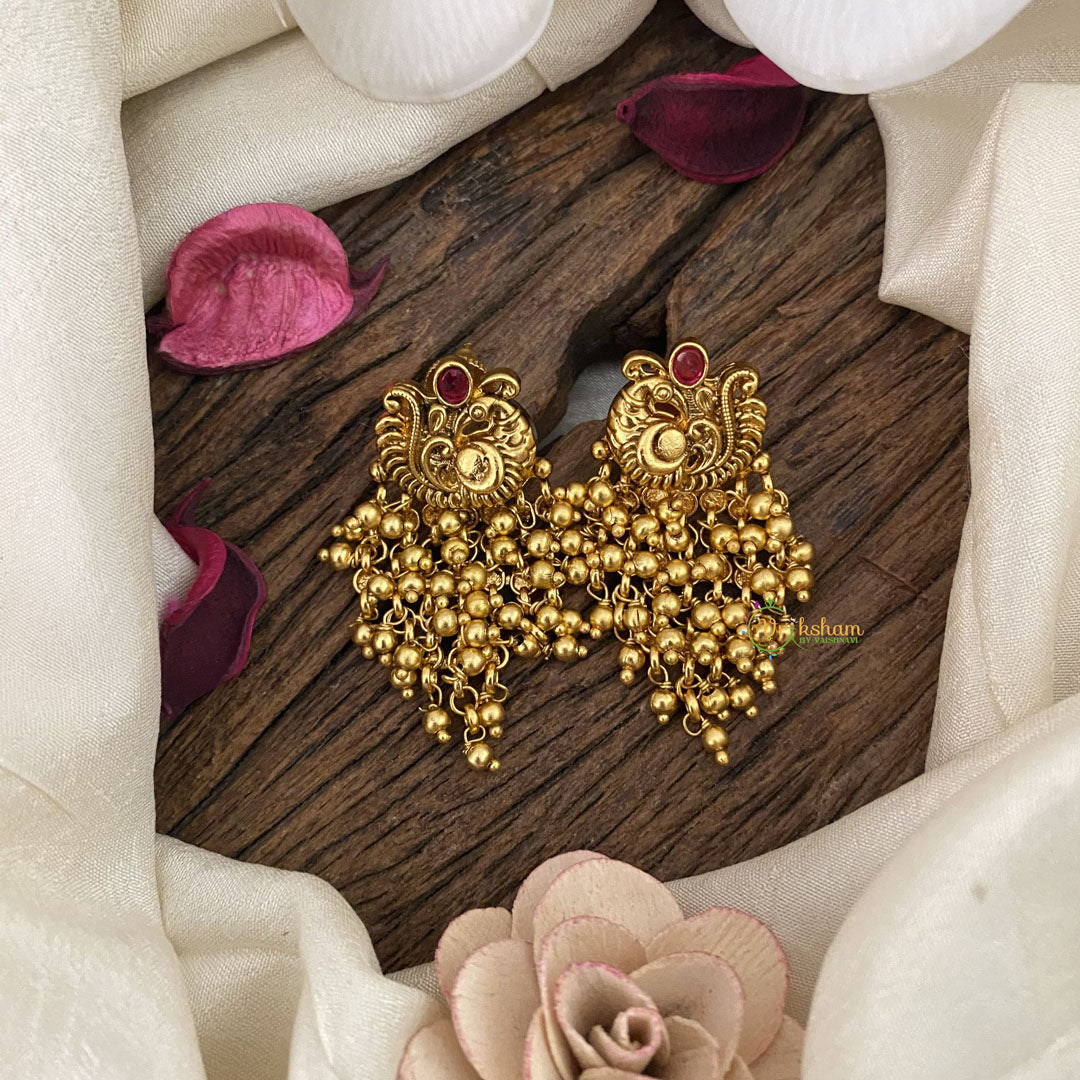 Vriksham Peacock Gold Cluster Pearl Earring-Red-G16662