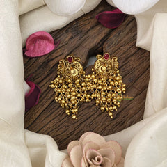 Vriksham Peacock Gold Cluster Pearl Earring-Red-G16662