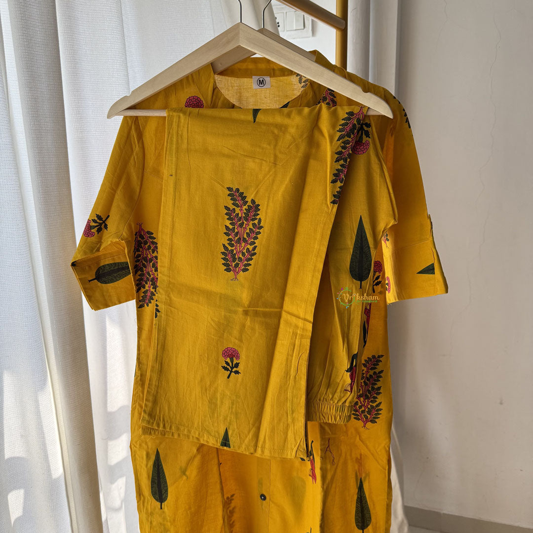 Vriksham Floral Print Co-ord Set-Mustered Yellow-VS4413