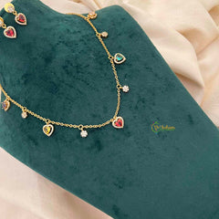 Vriksham Classic Multi Color Heart Dangle Necklace Set With Matching Studs Pendant Chain-G21815