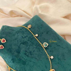 Vriksham Classic Multi Color Heart Dangle Necklace Set With Matching Studs Pendant Chain-G21815