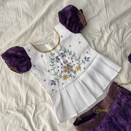Purple & White Colour Embroidered Girls Lehenga Set -VS3769