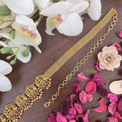 Vriksham Designer Lakshmi With Dual Peacock Bridal Hip Chain-Gold Bead-Red-G17622