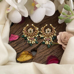 Vriksham Unique Half Moon Style Earrings-Green Beads-Pearls-G16650