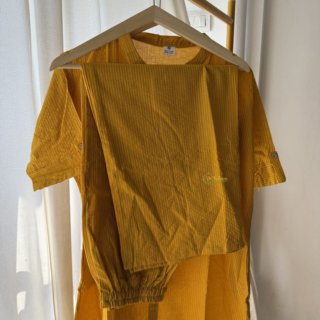 Vriksham Striped Co-ord Set-Mustered Yellow-VS4411