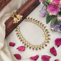 Vriksham Antique Red & Green Manga Paisleys & AD Stone Square Charm Neckpiece-G20414